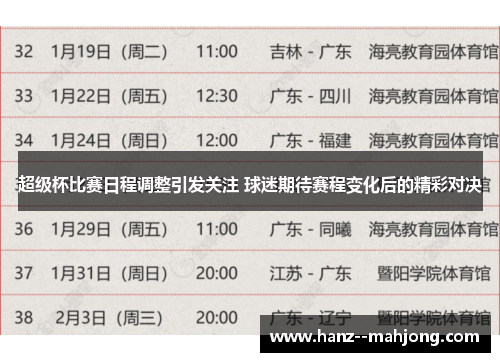 超级杯比赛日程调整引发关注 球迷期待赛程变化后的精彩对决